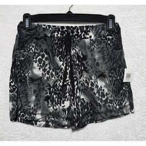 Women's Animal Print Shorts Black White Grey Elastic Drawstring Pockets S